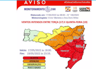 Ciclone subtropical áreas de risco em Santa Catarina