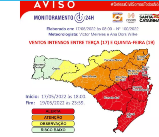 Ciclone subtropical áreas de risco em Santa Catarina