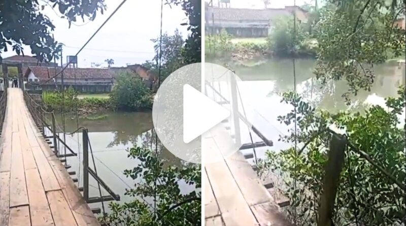 Cabo de aço se rompe em ponte pênsil, moradores arrancam bloqueio e arriscam travessia em SC