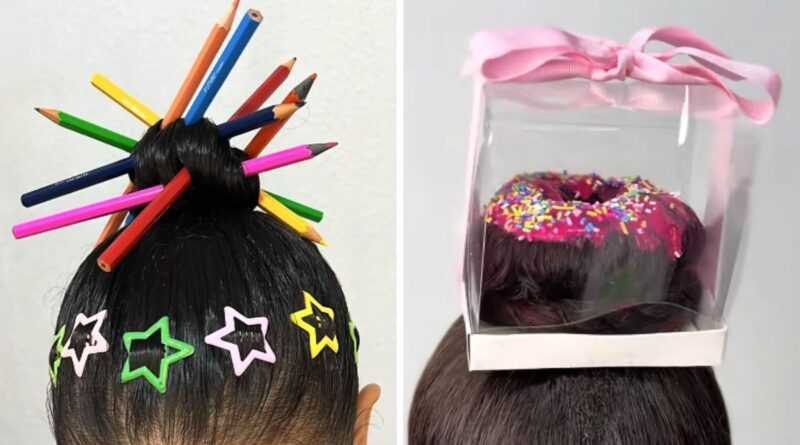 Como fazer cabelo maluco de menina em formato de donut e cabelo maluco com lápis de cor