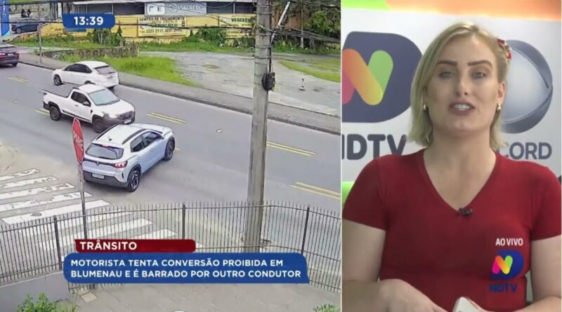 Trânsito: motorista tenta conversão proibida em Blumenau e é barrado por outro condutor